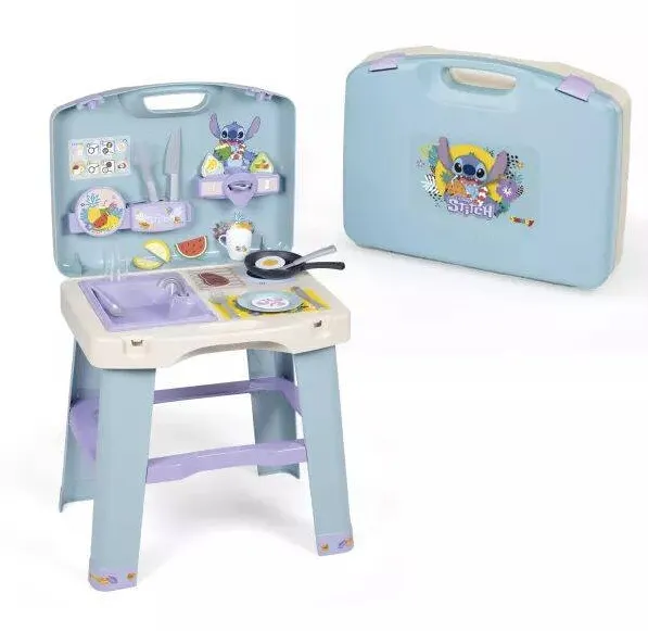 Jucarie creativa Smoby Bucatarie pliabila Stitch cu 20 de accesorii Smoby