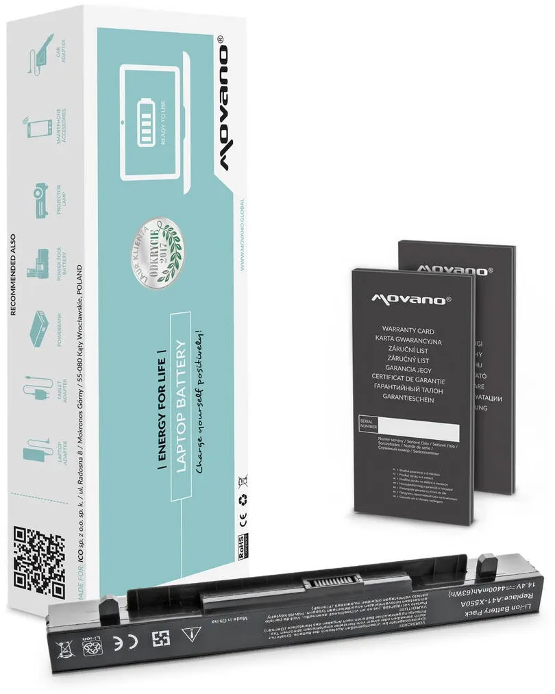 Acumulator Laptop Movano 4400 mAh, 14.4V, 8 celule, compatibila cu Asus X550, A450, F450, K550