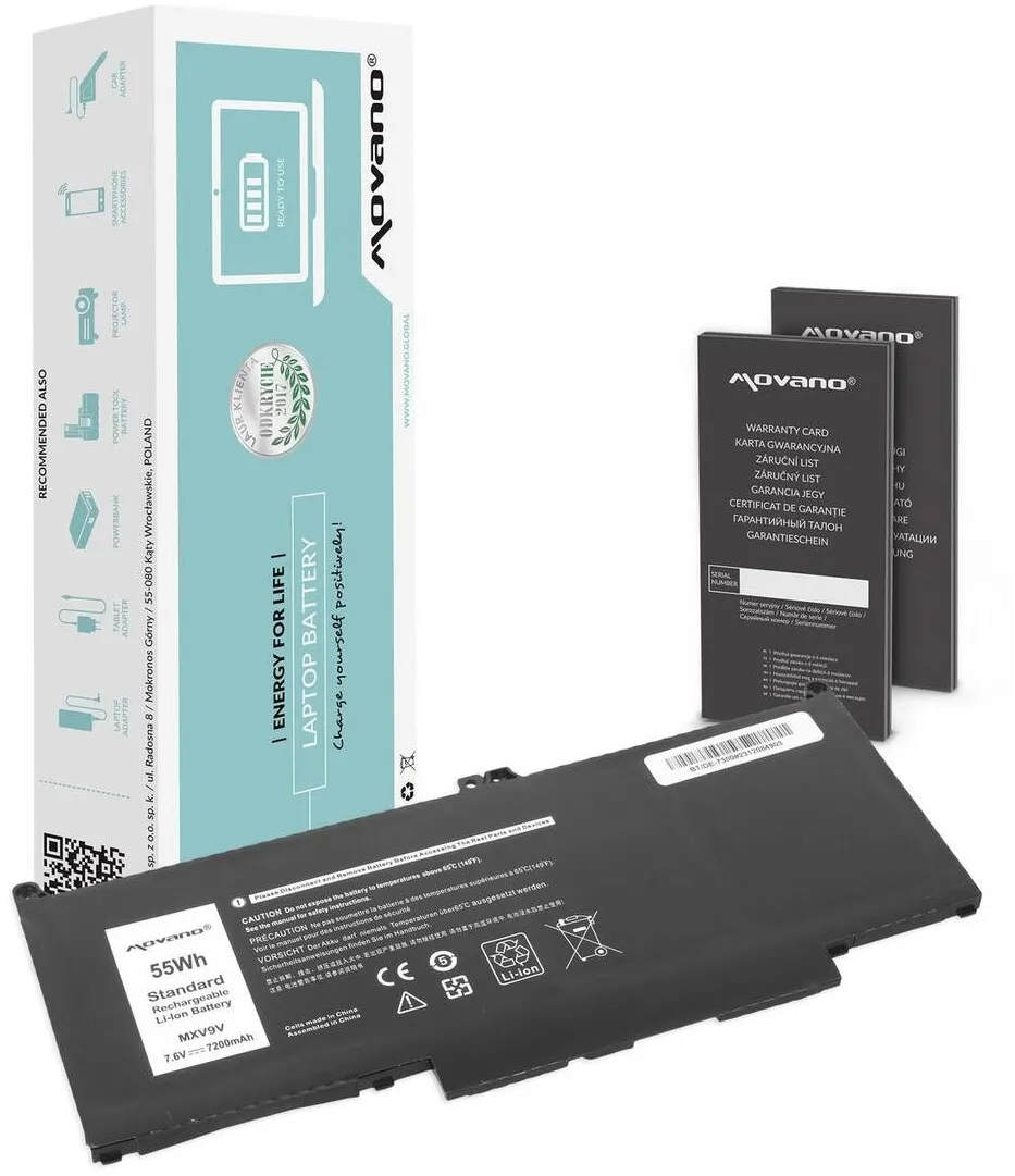 Acumulator Laptop Movano 7200 mAh, 7.4V-7.6V, compatibila cu Dell Latitude 5300, 5310, 7300, 7400, set complet