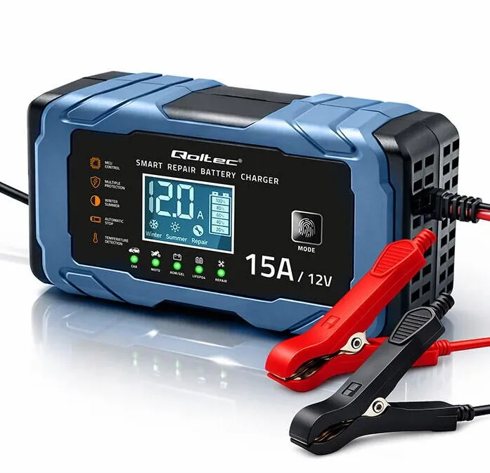 QOLTEC Incarcator Auto Inteligent Qoltec, 12V/24V, Ecran LCD, Functie de Reparare, Protectie la Supraincarcare si Polaritate Inversa