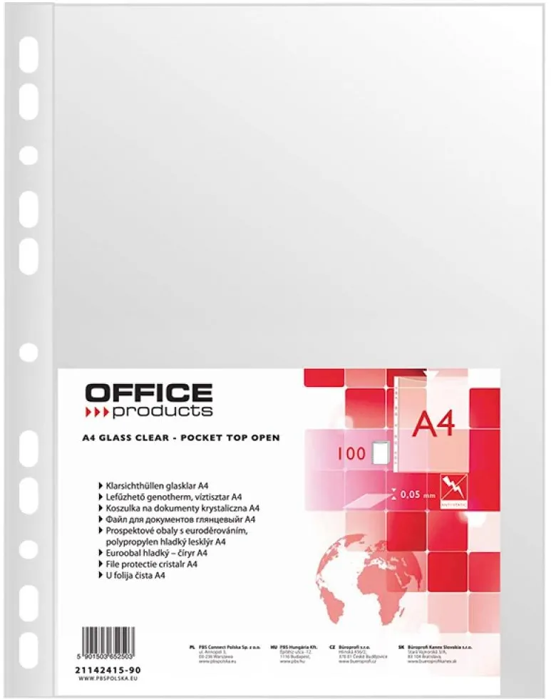 Office Products Folie protectie pentru documente A4, 50 microni, 100folii/set, Office Products - cristal