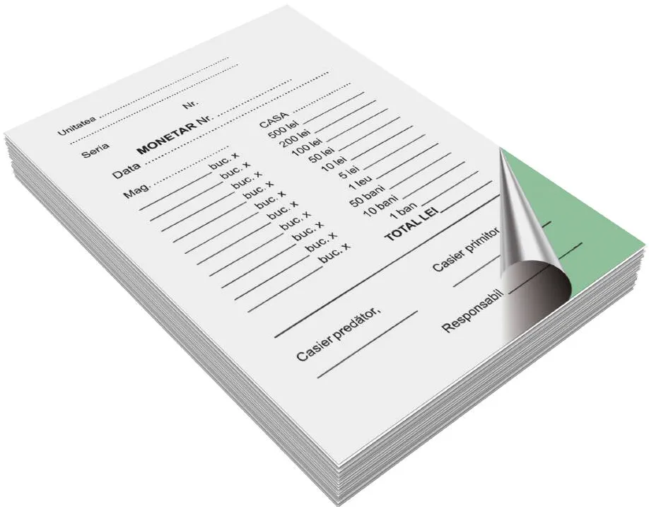 Formulare tipizate Monetar autocopiativ, format A6, 50 set/carnet