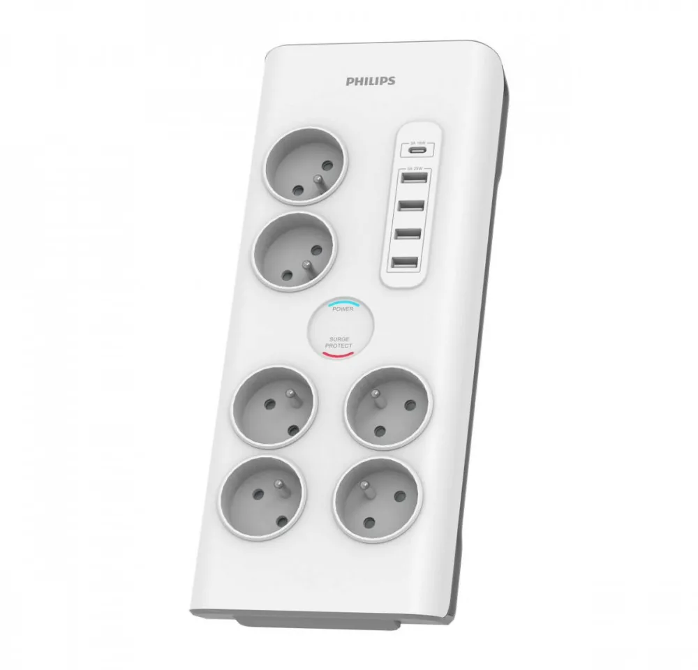 Prelungitor Philips Protectie Supravoltaj 6 prize AC Fr 40W, 2 m