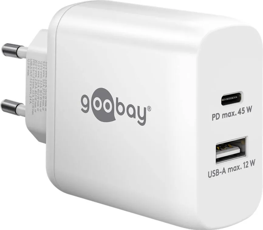 GOOBAY Goobay 65412 USB-C PD Dual Fast Charger (45 W), White