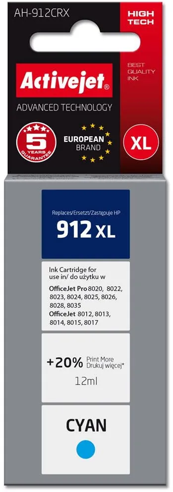 Cartus Imprimanta ACTIVEJET Activejet AH-912CRX Ink Cartridge (replacement for HP 912XL 3YL81AE; Premium; 990 pages; cyan)
