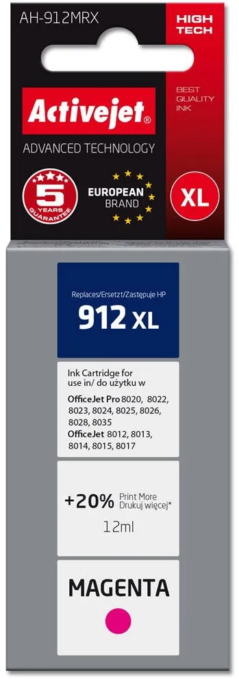 Cartus Imprimanta ACTIVEJET Activejet AH-912MRX Ink (replacement for HP 912XL 3YL82AE; Premium; 990 pages; 12 ml, magenta)