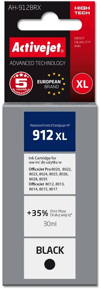 Cartus Imprimanta ACTIVEJET Activejet AH-912BRX Ink Cartridge (replacement for HP 912XL 3YL84AE; Premium; 1100 pages; 30 ml, black)