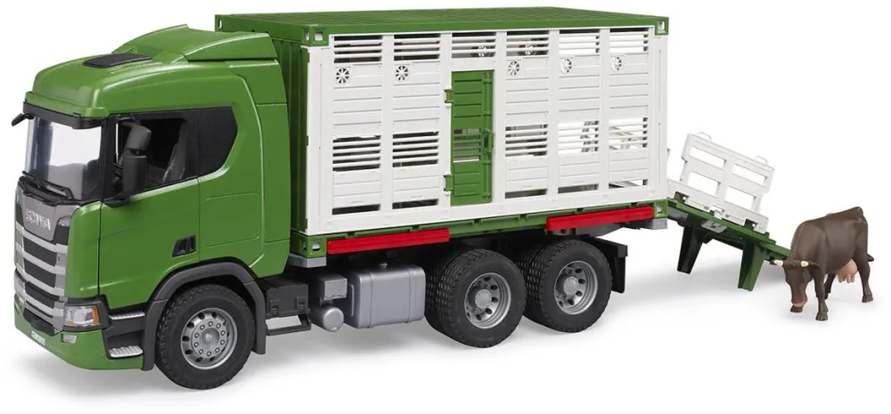 Masina BRUDER Vehicle Scania Super 560R Container with a cow figure