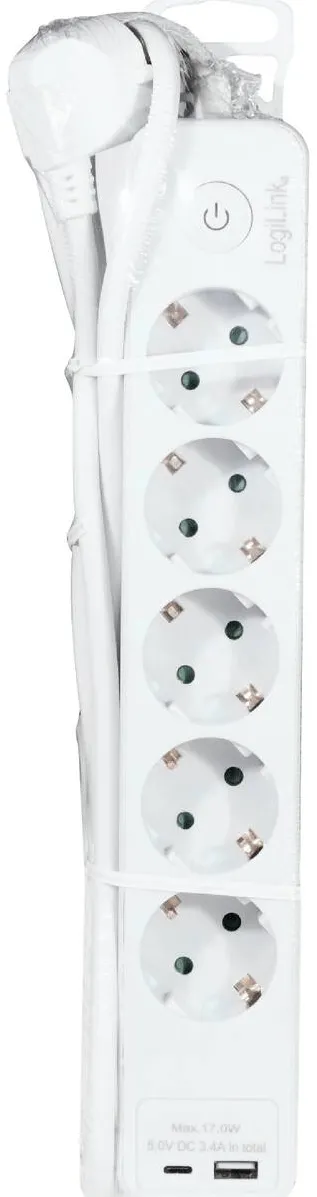Logilink PRELUNGITOR LOGILINK, Schuko x 5, conectare prin Schuko (T), ON/OFF, 16 A, 1xUSB-A, 1xUSB-C, 1.5m, protectie IP20, alb, "LPS280U"