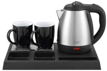 Adler Fierbator Adler, ceainic inox 1.2l, tava, 2 cani ceramice 320ml, multicolor