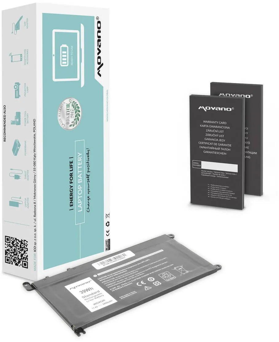 Acumulator Laptop Movano 3400mAh, 11.4V, 4 celule Li-ion, pentru Dell Vostro 14 5468, Inspiron 15 5568