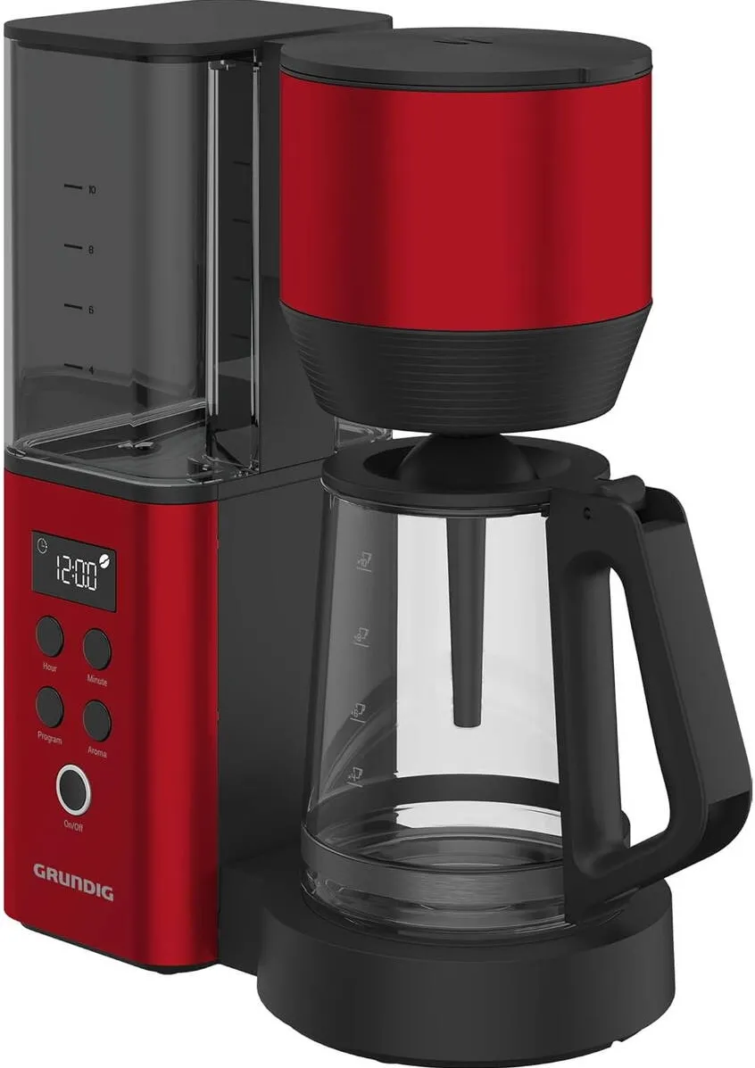 Cafetiera GRUNDIG Cafetiera digitala cu filtru Grundig KM8440, 1150 W, 1.25 L, Negru/Rosu