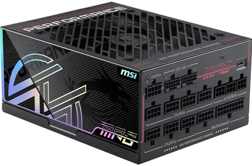 Sursa PC MSI MSI MPG Ai1300TS PCIE5 (black, 2x 12-pin high power GPU, 7x PCIe, cable management, 1300 watts)