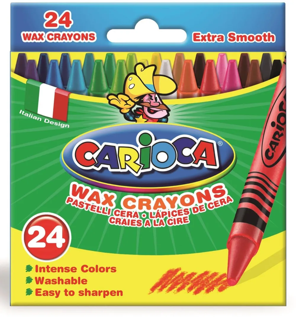 Carioca Creioane cerate rotunde, lavabile, 24 culori/cutie, CARIOCA Wax Crayons