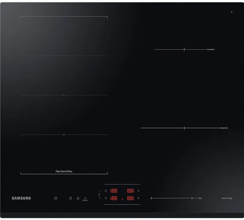 Plita Samsung incorporabila NZ64B6056GK/U2, 4 zone de gatit, Vitroceramica, Flex Zone Plus, 60 cm, Negru