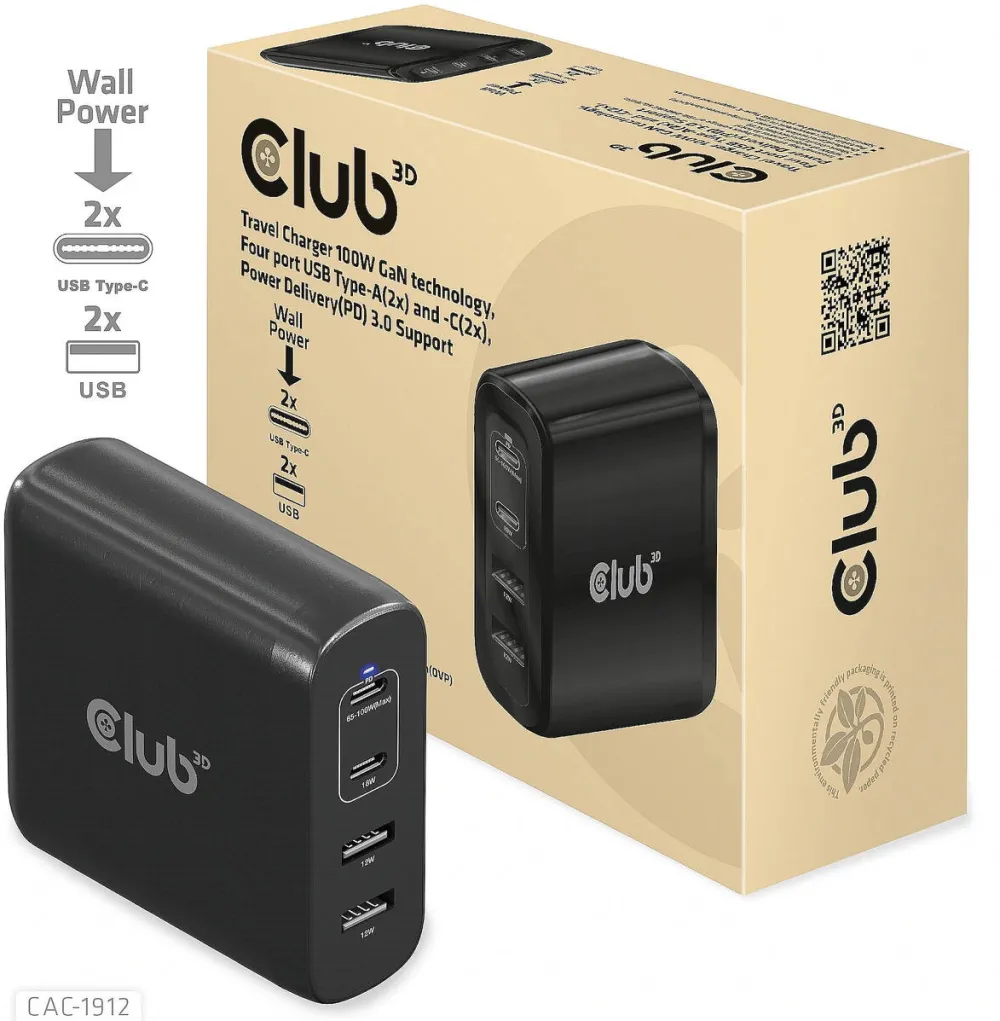 Incarcator CLUB 3D 2xUSB Typ C, 2xUSB Typ A, PD 100W