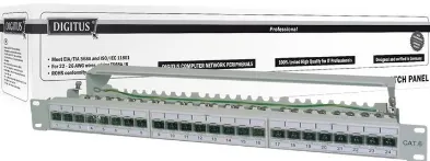 Rack Digitus CAT 6A Patch Panel, shielded, 1U, 24-port, 8P8C, 19", Grey, RAL 7035