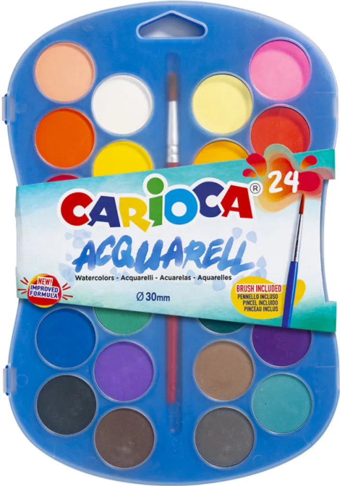 Carioca Acuarele lavabile, 24 culori/cutie + 1 pensula, CARIOCA Aquarell