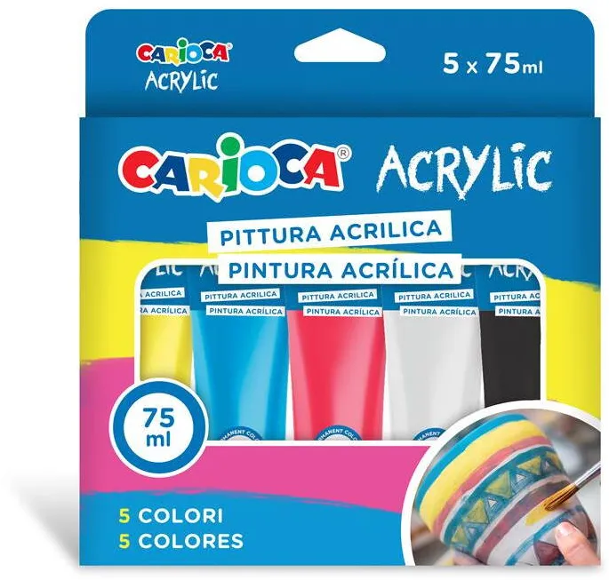 Carioca Tempera acrilica, 5 culori x 75 ml/set, CARIOCA