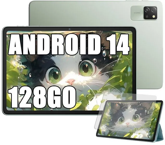 Tableta Blackview Tableta Blackview Tab 60 WiFi, Android 15 WiFi 6, 2025 10 inch 4GB RAM 128GB ROM (1TB TF),1280 * 800 IPS, Octe-ocre 60GHz, Google GMS, 5100mAh, BT 5.3, 8MP+5MP, AI Camera, Verde