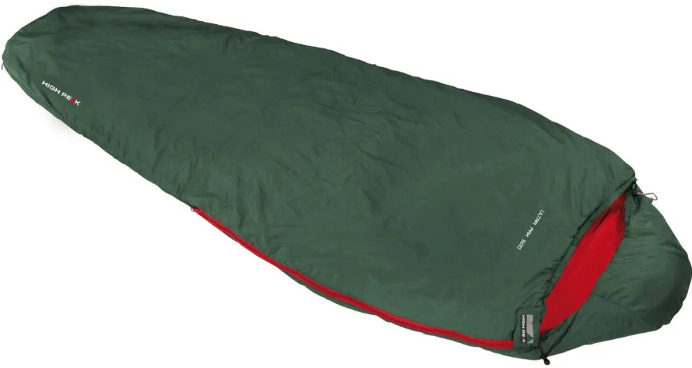 Sac de dormit tip mumie High Peak Ultra Pak 500 ECO verde inchis/rosu