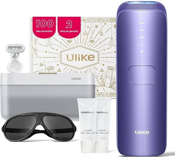 Ulike Ulike Air 3 Deluxe – Dispozitive IPL pentru indepartarea parului pentru fata si corp, utilizare acasa, alternativa la epilarea cu laser, tehnologie Sapphire Ice Cool pentru indepartarea permanenta a parului, cu sterilizator UV si gel cu aloe, mov