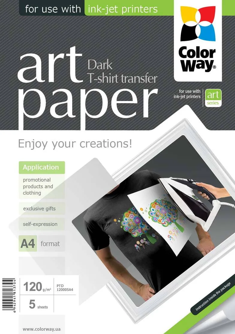 Hartie Foto ColorWay ART Photo Paper T-shirt transfer (dark), A4, 120 g/m2, 5 sheets