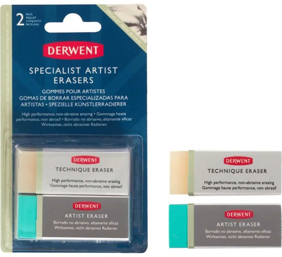 DERWENT Radiera Derwent Professional, 2 buc/set, crem pentru desen tehnic si albastra pentru creioane soft
