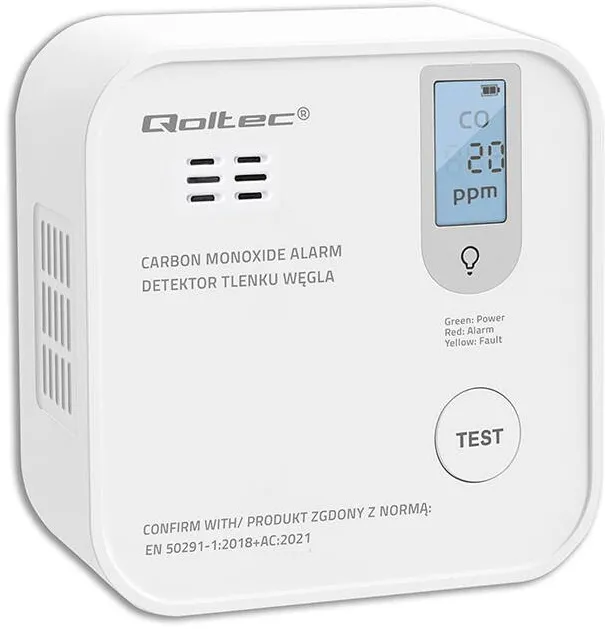 QOLTEC 52577 Wireless Carbon monoxide (CO) sensor with battery | sensor service life 10 years | alarm 85dB | LED