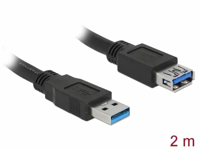 Adaptor DELOCK 85056, Prelungitor cu conector tata USB 3.0 Tip-A > conector mama USB 3.0 Tip-A, de 2,0 m, negru