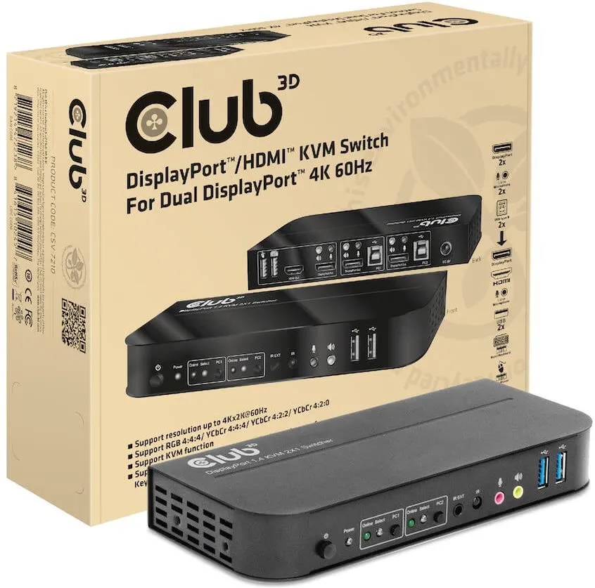 Switch CLUB 3D 4K60Hz 2x DP   > HDMI oder DP/2xUSB/Audio