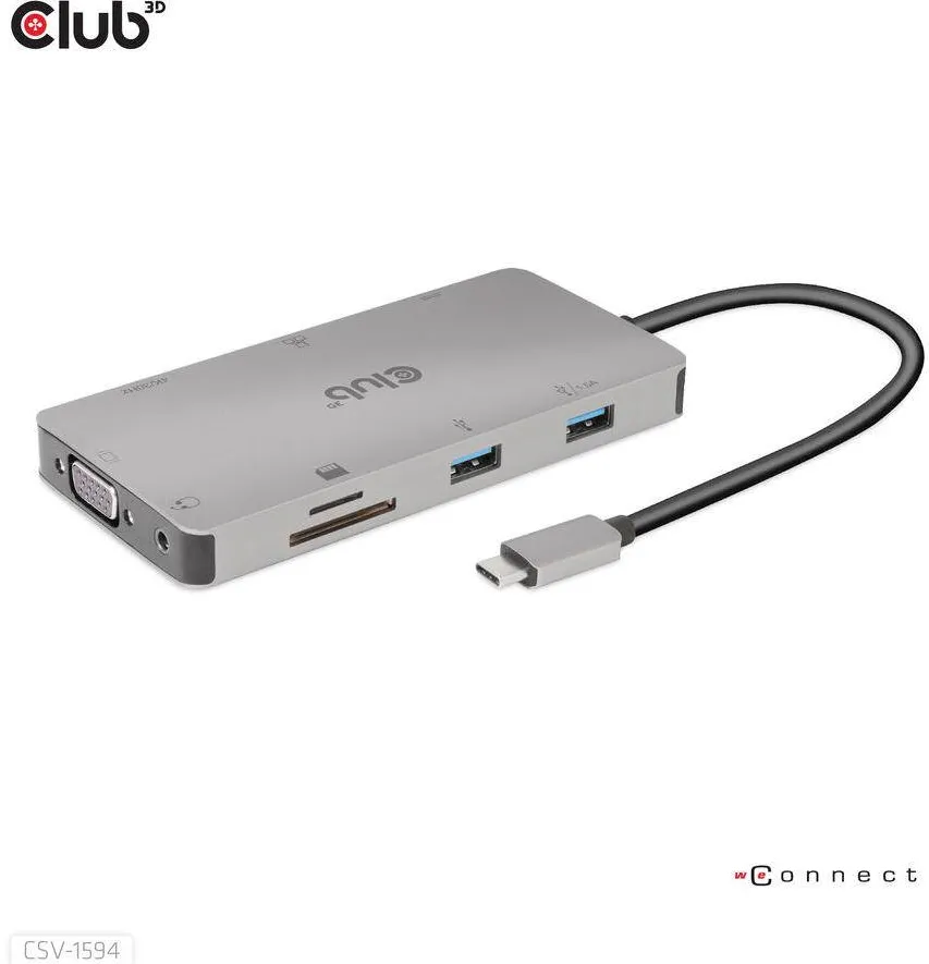 Docking Station CLUB 3D USB-9-in1-HUB USB-C > HDMI/VGA/2xUSB/USB-C/RJ45/SD