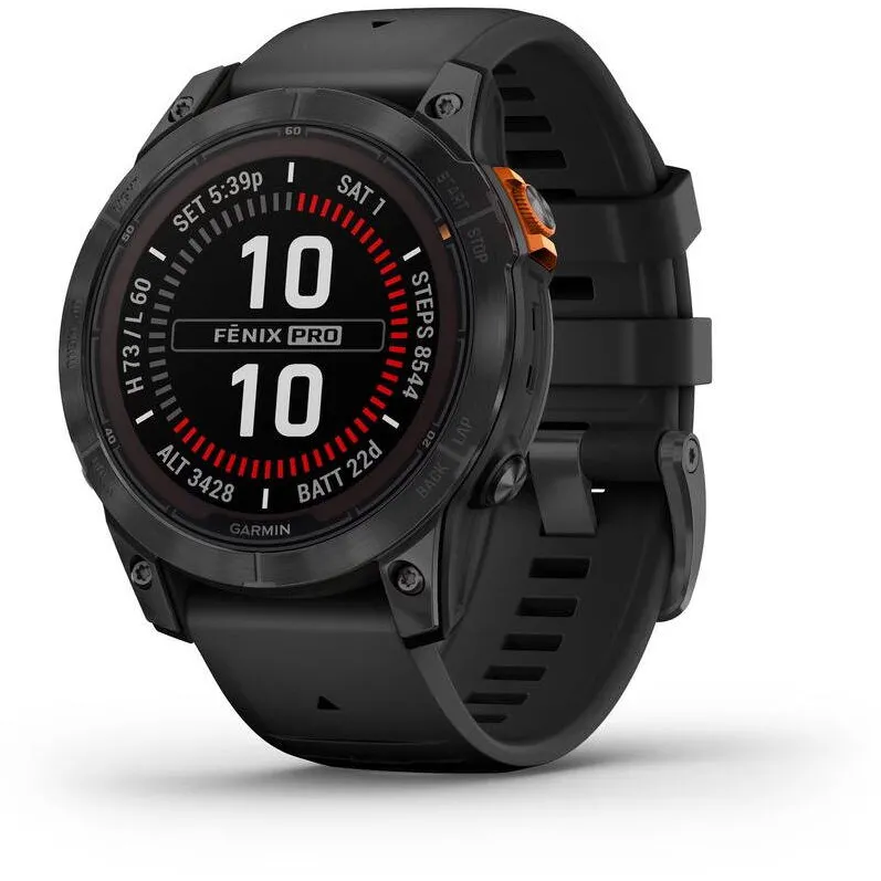 Smartwatch Garmin Fenix 7 Pro Solar, Glass, curea Neagra, Slate Grey
