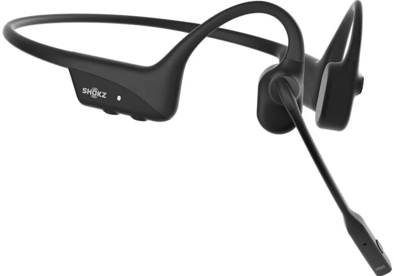 Casti Bluetooth SHOKZ SHOKZ OpenComm2 2025 Upgrade Wireless Bluetooth Bone Conduction Videoconferencing Headset with USB-C Charging Port | 16 Hr Talk Time, 29m Wireless Range, 1 Hr Charge Time | Includes Noise Cancelling Boom Mic, Black
