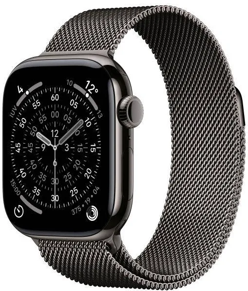Smartwatch Apple Watch Series 11 Titanium, 1.77inch, 5G, Curea Otel inoxidabil, Slate - Slate Milanese Loop