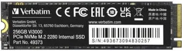 SSD VERBATIM Vi3000 PCIe NVM M.2 256 GB 3100/1300MB/s