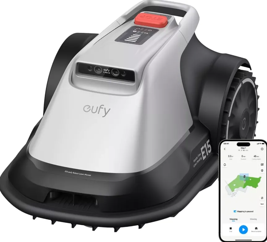 Anker Robot tuns iarba "eufy E15", GPS, Wi-Fi, 4G, inaltime de taiere 2.5 - 7.6 cm, max 800m2, camera FOV 96grade orizontal, 80grade vertical, cartografiere, inaltime max iarba 9cm