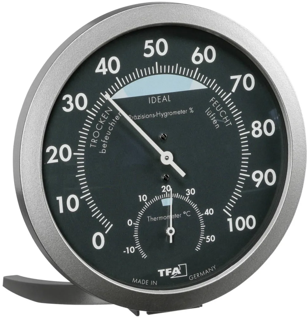 TFA Termo-higrometru, TFA-Dostmann, Zone de confort, Negru/Argintiu, 120x37mm