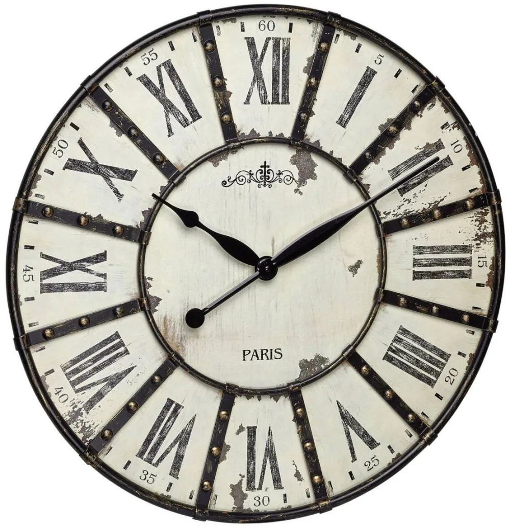 TFA Ceas de perete VINTAGE XXL cu aplicatii din metal, analog, cifre romane, alb, TFA 60.3039.02