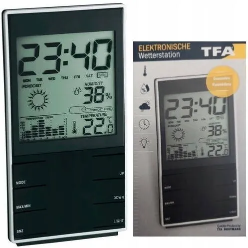 TFA Statie Meteo Digitala TFA, termometru-higrometru LCD, alarma, neagra, 80x135x20mm