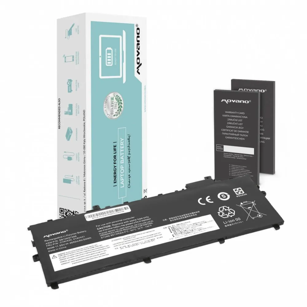 Acumulator Laptop Movano 01AV430 pentru Lenovo ThinkPad X1 Carbon 5 6 2017 2018 - 4650 mAh (54 Wh)