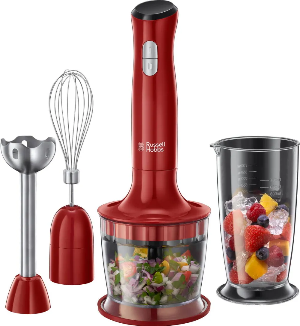 Russel Hobbs Mixer vertical 3in1 Desire 24700-56, 500 W, 2 Viteze, Tel, Tocator, Pahar Gradat, Functie pulse, Rosu