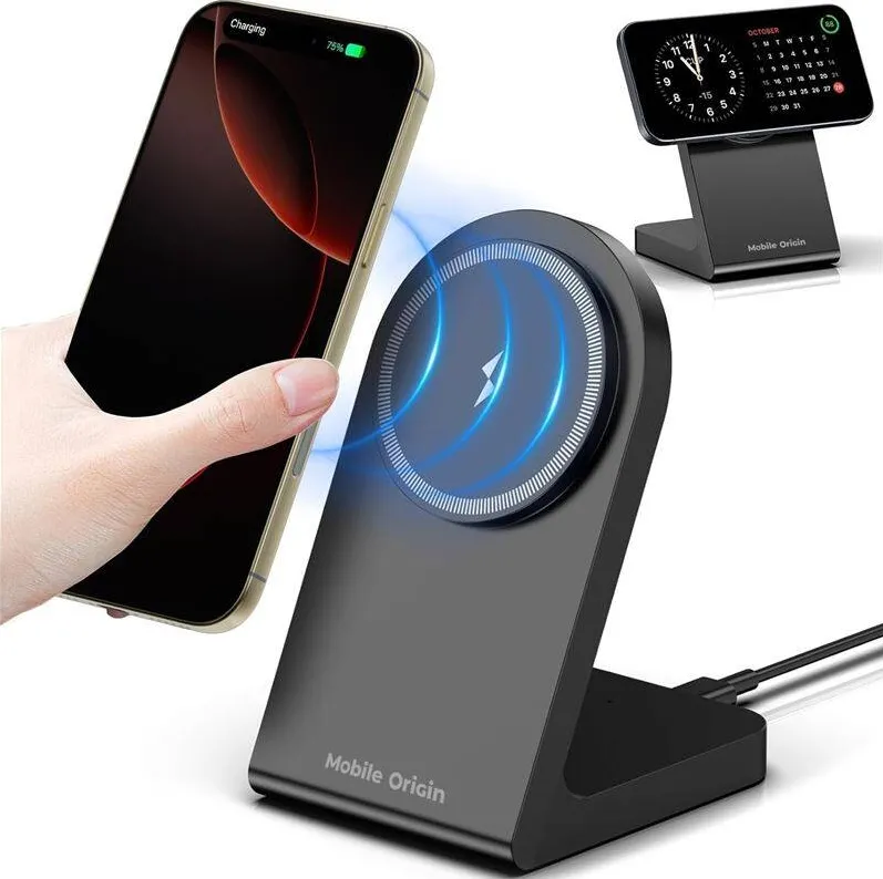 Mobile Origin Incarcator Wireless PW15, MagSafe, 15W, 3A, USB-C, Negru