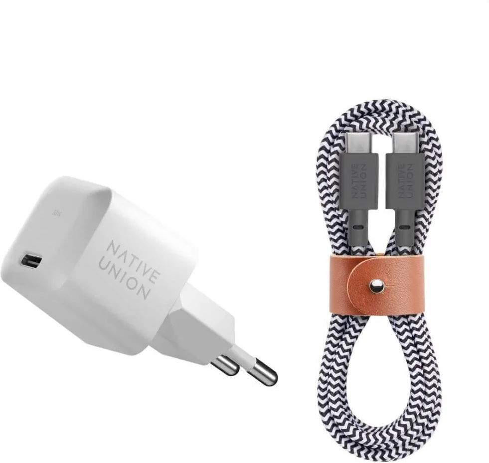 NATIVE UNION Incarcator retea GaN 30W + Cablu C la C alb