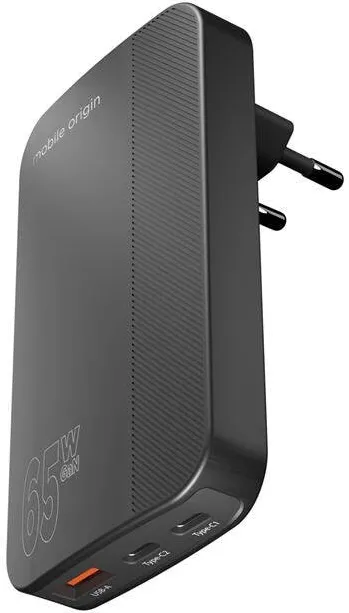 Mobile Origin Incarcator retea GaN 3, USB, 2x USB-C, 65W, Design slim, Negru