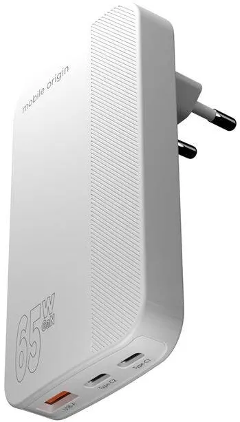 Mobile Origin Incarcator retea GaN 3, USB, 2x USB-C, 65W, Design slim, Alb
