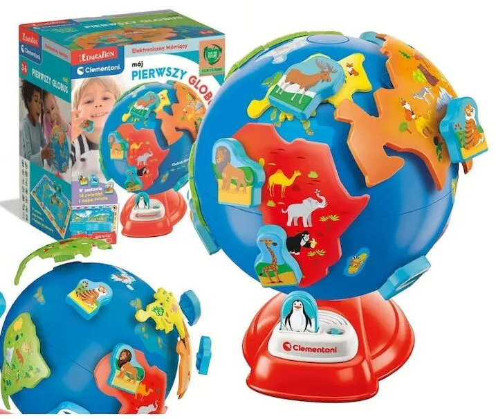 Jucarie Educationala Clementoni Globul interactiv pentru prescolari cu animale si joc de quiz