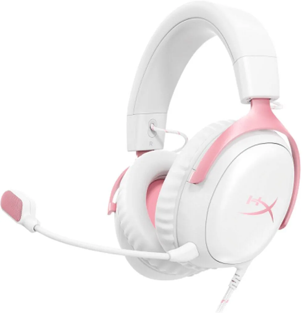 Casti Over-Head HyperX 9W1Q4AA, alb-roz, cu microfon, cablu, neodimium