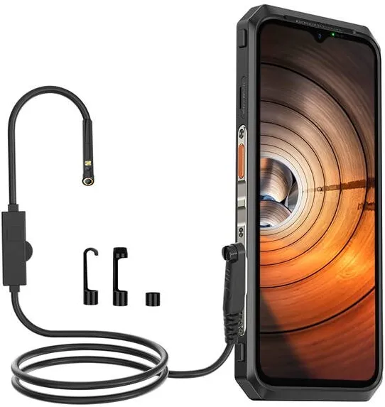 Camera Web Ulefone Endoscop portabil HD 3-in-1 Ulefone uSmart E02 Negru pentru seria Armor, 2m cablu semi-rigid, 7 LED-uri, compatibil Android, IP67
