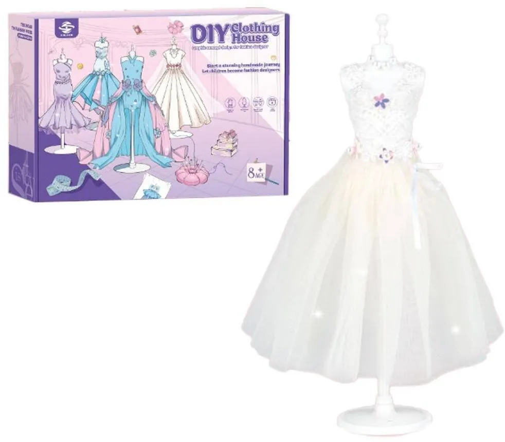 Jucarie Educationala ASKATO Set creativ de moda, 3 manechine, tiul alb cu paiete, 35x9x25.5cm, 8+